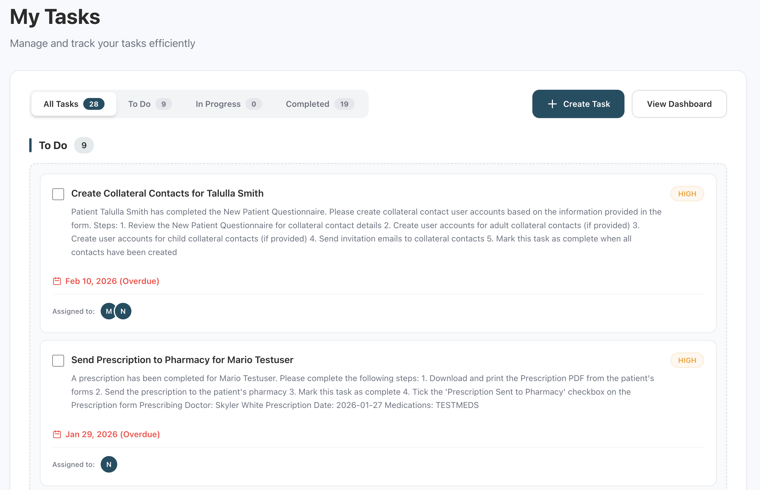 SmartFlow ADHD audit log showing timestamped clinical activities for compliance