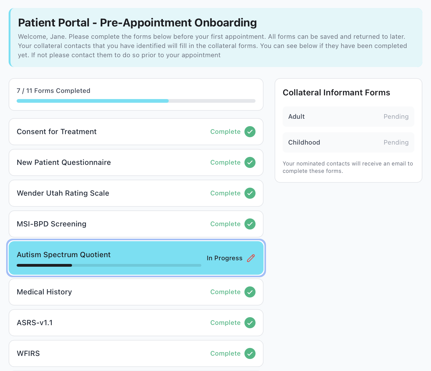 SmartFlow ADHD patient intake forms